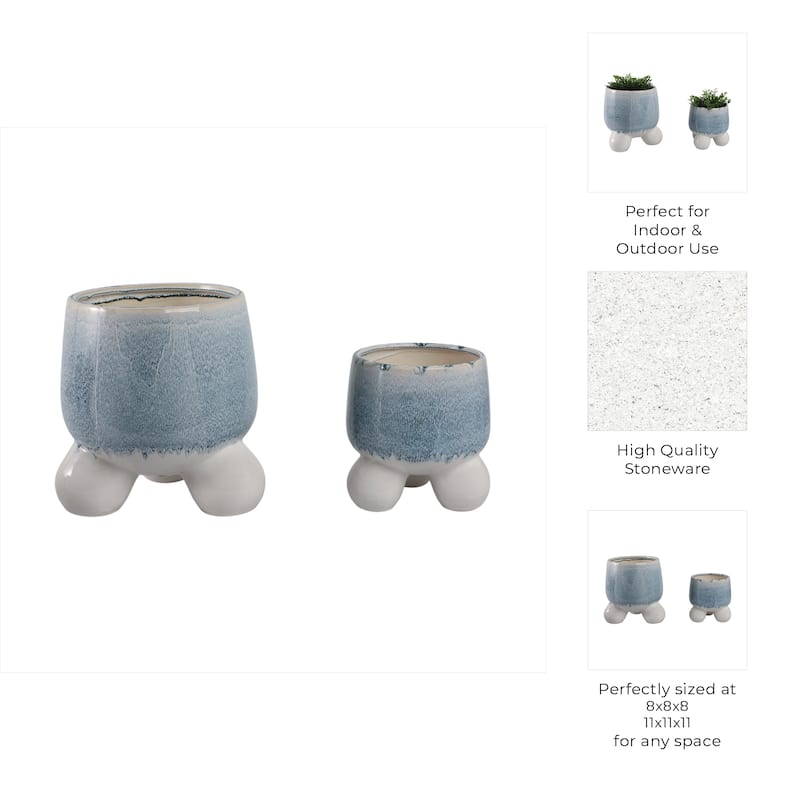 Stoneware Planters Sculptural Tripod Base Modern Containers (Set of 2) - 11" x 11" x 11"