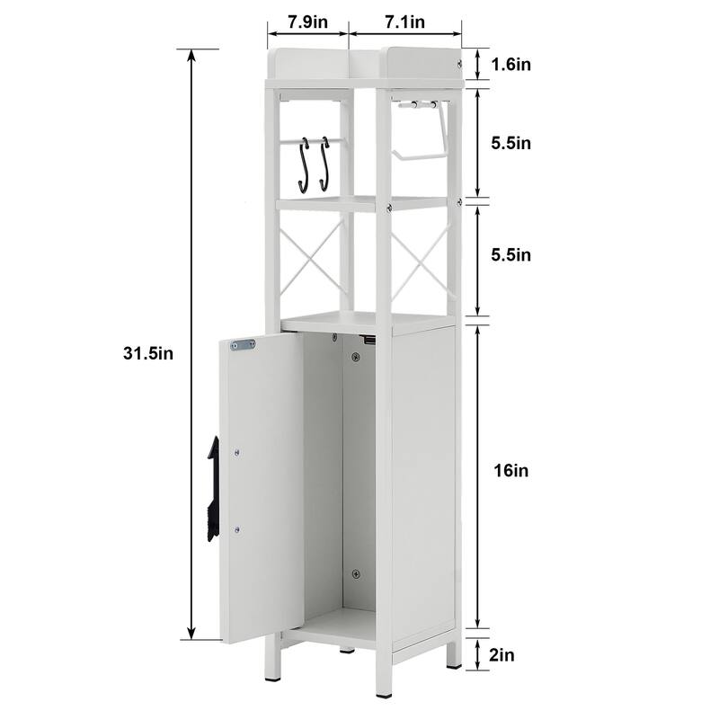 Wood Tall Bathroom Linen Cabinet Small Bathroom Storage Corner Floor Cabinet with Doors and Shelves Toilet Paper Holder