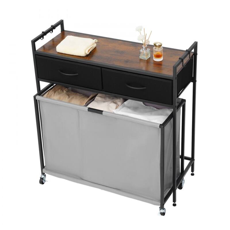 Black Laundry Hamper with 3 Removable Bags, 2 Drawers and Top Shelf for Bathroom or Bedroom - 32.68 x 12.60 x 31.89 in