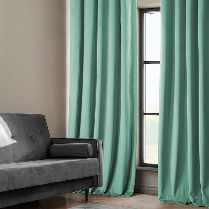 Exclusive Fabrics Heritage Plush Velvet Room Darkening Curtains (1 Panel) Luxury Velvet Curtains for Bedroom & Living Room. - 50 X 96 - Light Teal Green