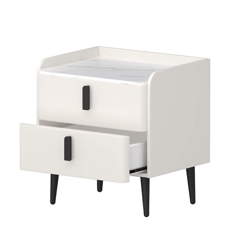 Nightstands Set of 2, Night Stand with 2 Drawers and Marble-Pattern Tabletop, Modern Beside Table for Bedroom