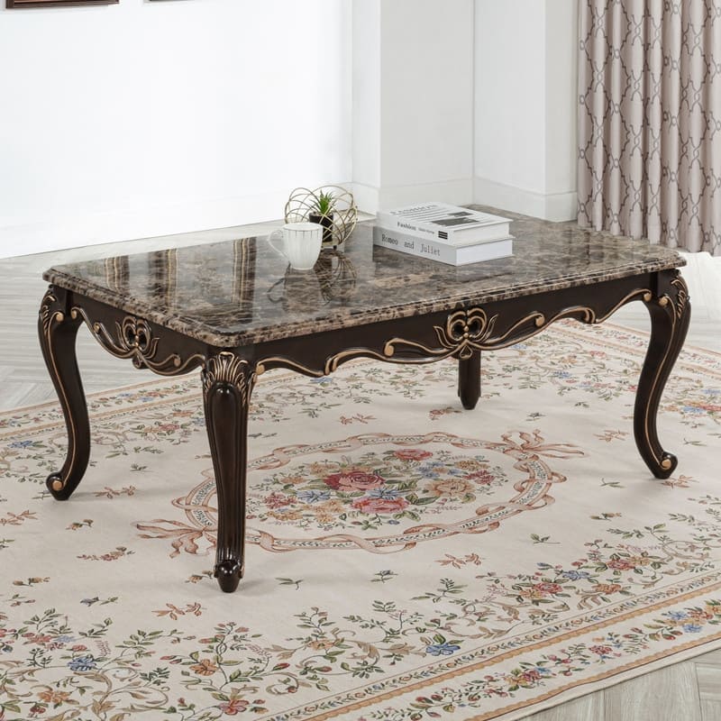 Best Master Furniture Truvare Gold Accented Espresso Faux Marble Traditional Coffee Table