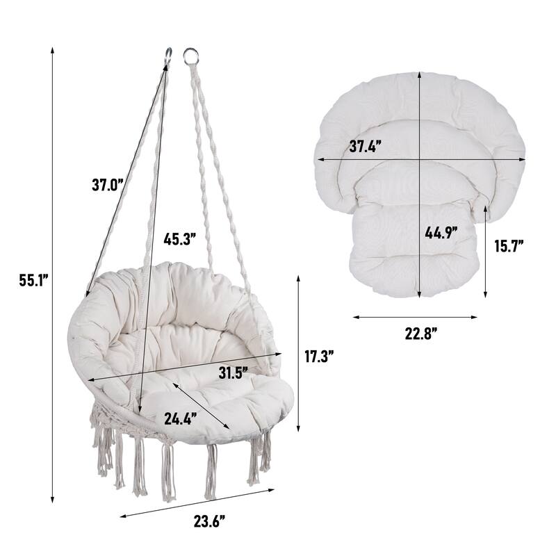 Cotton Macrame Hammock Chair with 330lb Capacity, Includes Cushion for Indoor/Outdoor Use