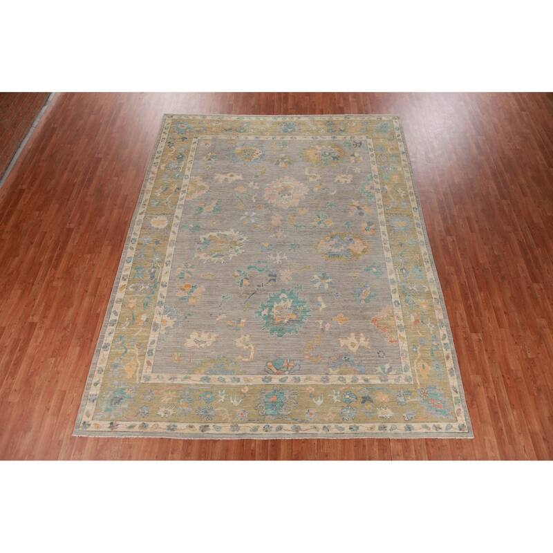Hand Knotted Oriental 100% Wool Carpet Transitional All-Over Greys & Charcoal Oushak Area Rug - 11' 11'' X 9' 2''
