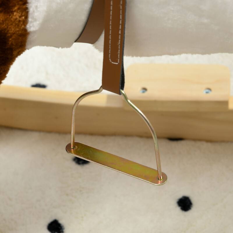 Kids Plush Rocking Horse with Authentic Neigh Sounds, Saddle, and Stirrup for 3-8 Years Old - Comfortable Velvet Fabric