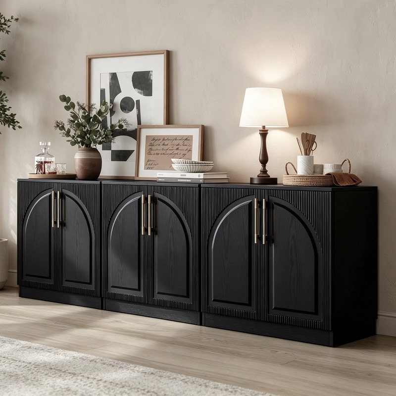 Modular Buffet Cabinet with Double-Arc Wood Doors