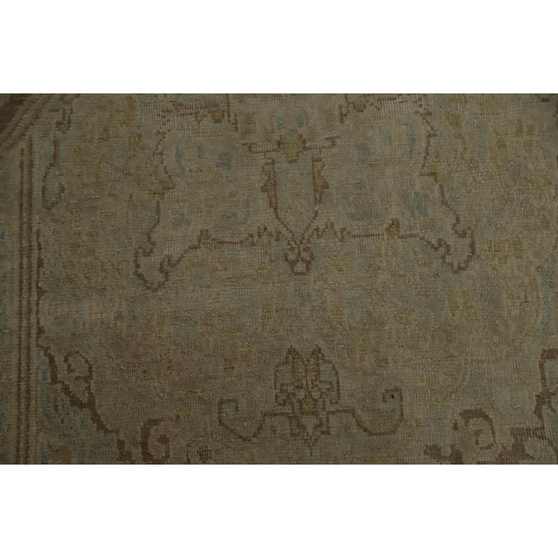 Hand Knotted Oriental 100% Wool Carpet Traditional Medallion Beige & Ivories Kerman Area Rug - 13' 8'' X 9' 9''