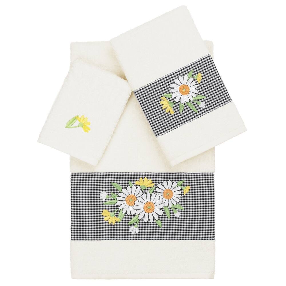 Authentic Hotel and Spa 100% Turkish Cotton Daisy 3PC Embellished Towel Set