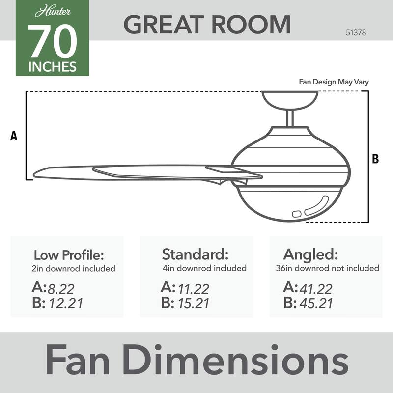 Hunter 70" WiFi Phenomenon Ceiling Fan with LED Light, Wall Control - Windmill - SMART FAN - ENERGY STAR!