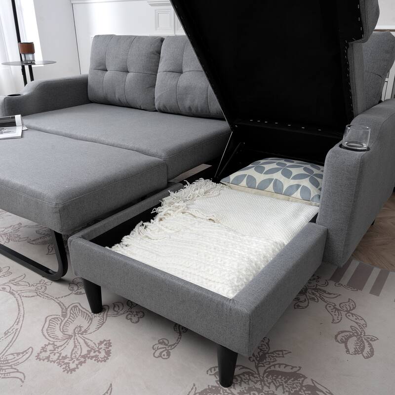 74.8" Fabric Sofa with Storage and Solid Wood Frame, 660lb Capacity