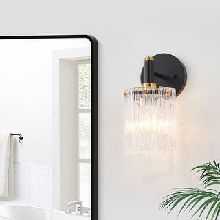 KAWOTI 1- Light Wall Sconce with Textured Glasses (Black & Gold) - W5.25"x H11" x D7.25"