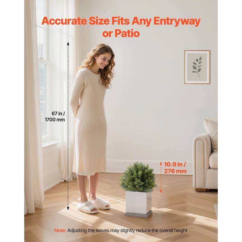 Set of 2 16-Inch Artificial Topiary Trees Eucalyptus & Stainless Steel Trunk, Lifelike PE Foliage - 11.8 x 11.8 x 16 in