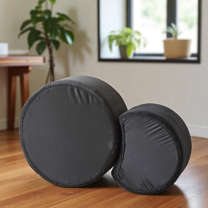 Set of 2 Round Nesting Coffee Tables, Upholstered Corduroy Ottoman Accent Tables, Modern Foam Design, No Assembly
