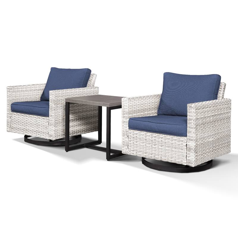 3 Pieces Outdoor Swivel Patio Chairs with Side Table