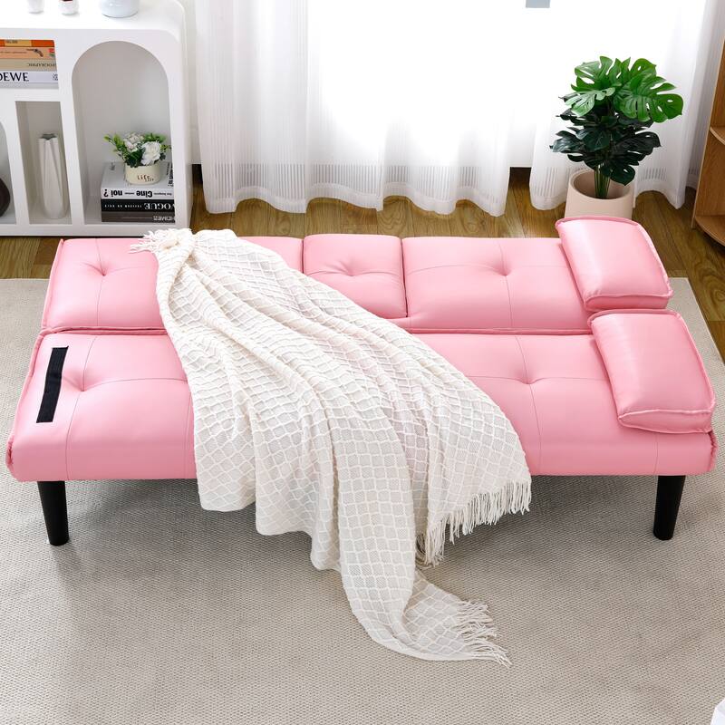 The 67-inch PVC multi-functional sofa bed, with a foldable and cup holder design