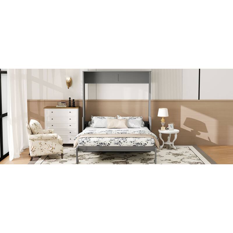 Roomfitters Queen Size Murphy Bed with Folding Desk and USB Charging Ports, Space-Saving Wall Bed with LED Lights