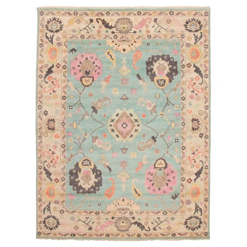 ECARPETGALLERY Hand-knotted Modern Oushak Aqua Wool Rug - 8'8 x 11'10 - Aqua - 8'8 x 11'10