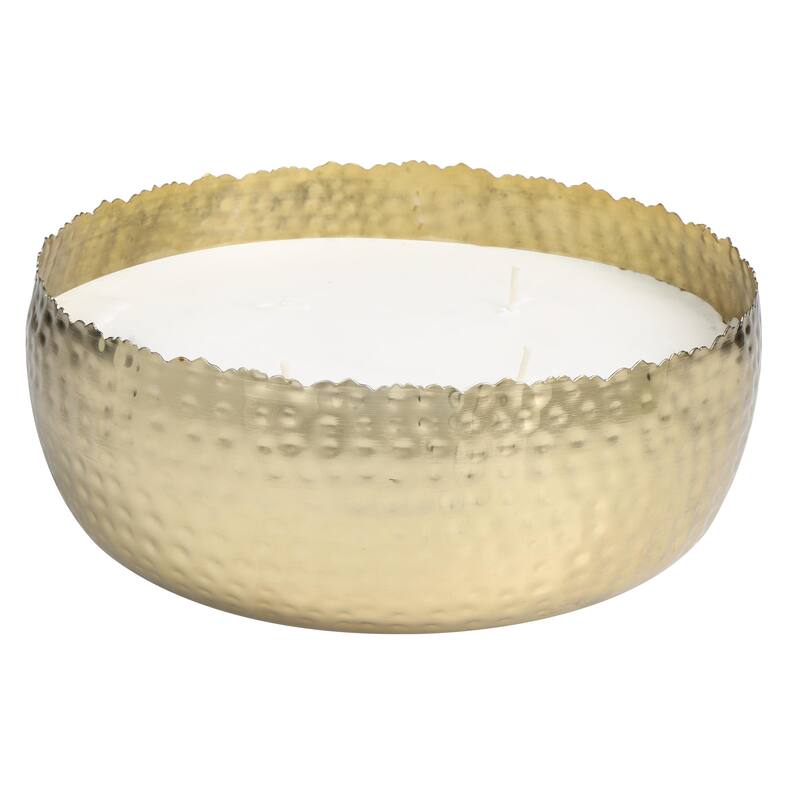 Metal Scented Wide Hammered 90 oz 4 Wick Decorative Candle with White Wax - Gold, Silver, Black - Roche River Decor