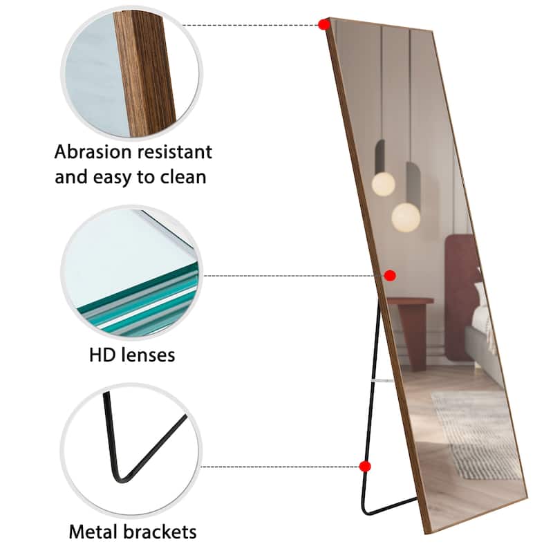 Roomfitters Full Body Mirror with Brown Solid Wood Frame, Floor Standing Decorative Mirror for Dressing Room