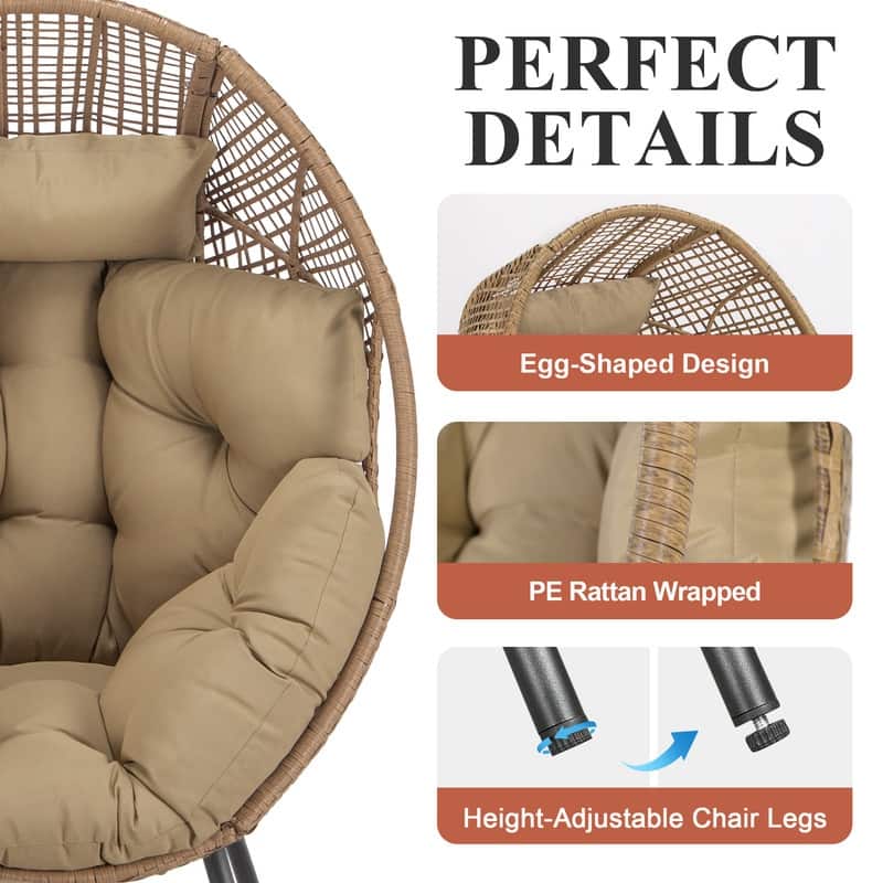 FINCATI Outdoor Wicker Egg Chair Set with Ottoman, Deep Seating, 440 lbs Capacity