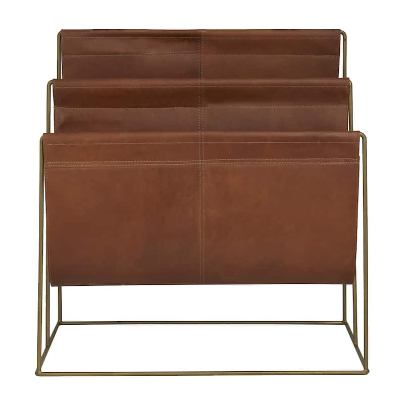 Leather 3 Slot Magazine Holder with Metal Stand - Dark Blue or Brown - Roche River Decor