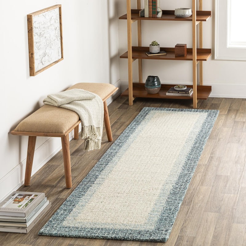 Rosina Minimalist Abstract Area Rug - 2' 6" x 8' - Blue/Cream