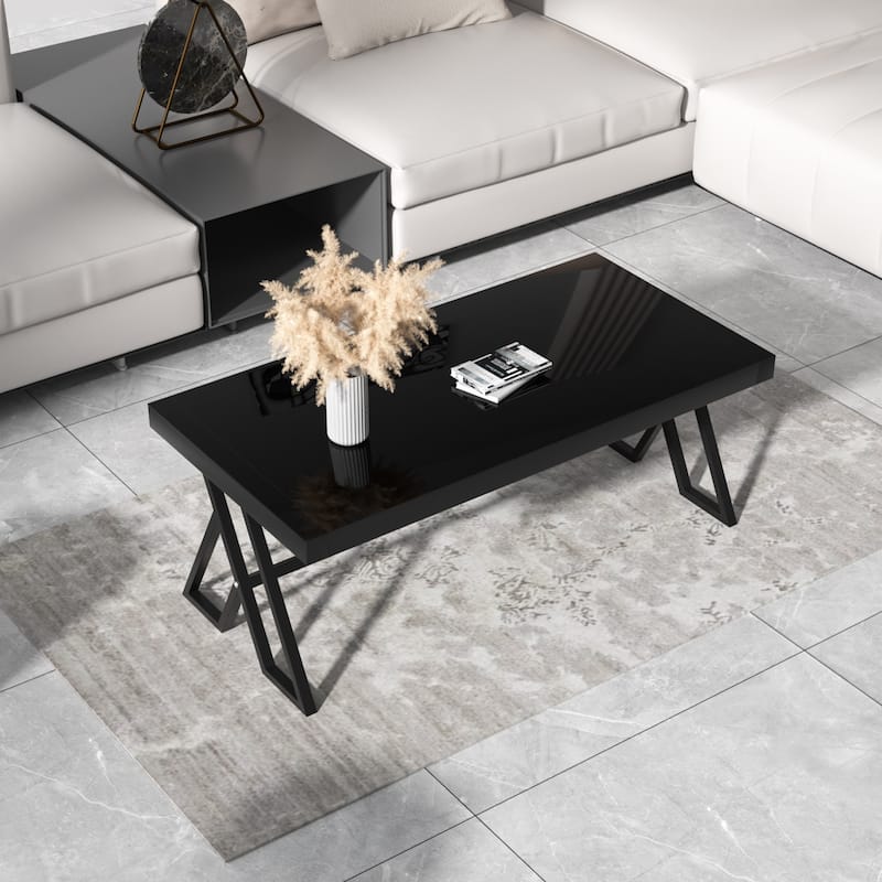 46" Tempered Glass Tabletop Metal Wrough Coffee Table Living Room