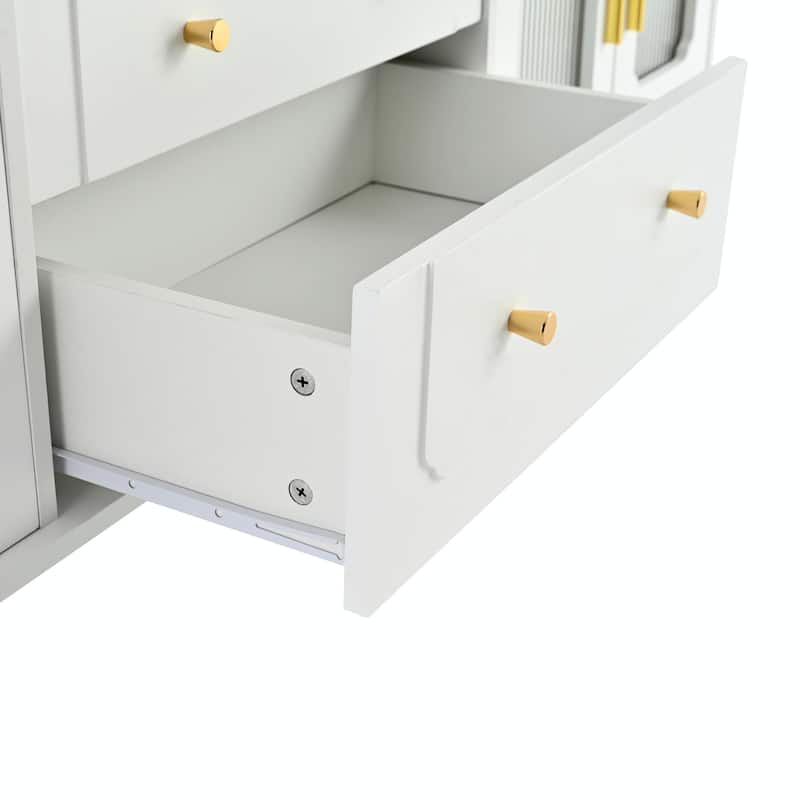 Retro TV Stand with Fluted Glass Doors for TVs Up to 78''