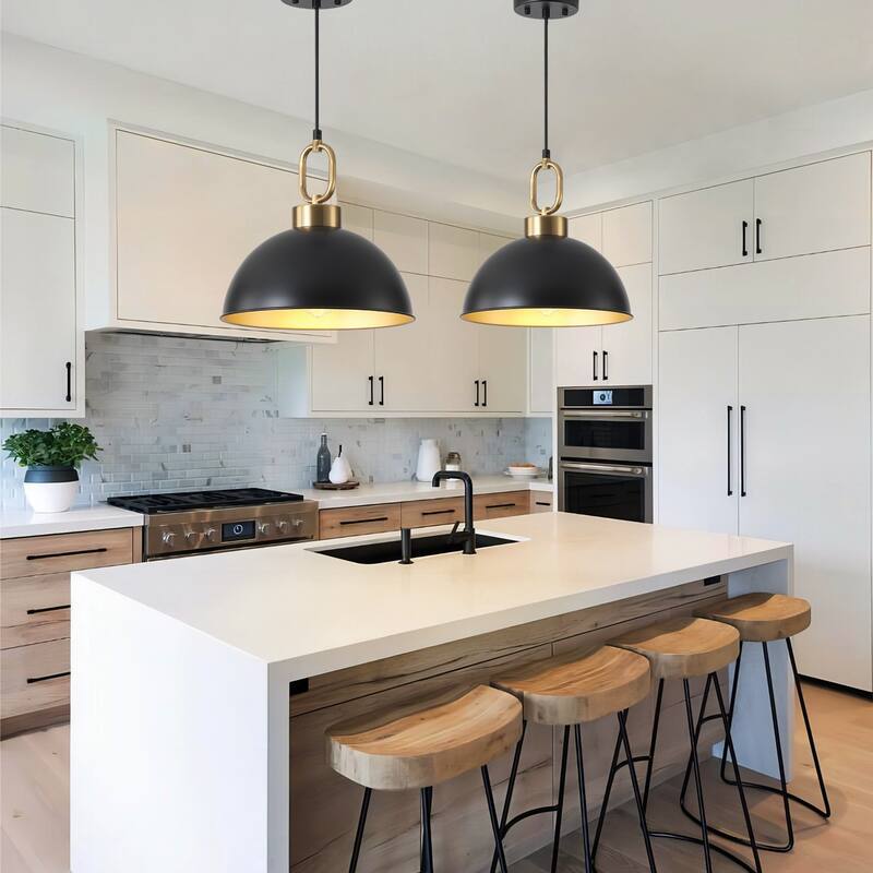 Starsky 1-light Mid-century Modern Industrial Farmhouse Black Dome Single Pendant Light set of 2