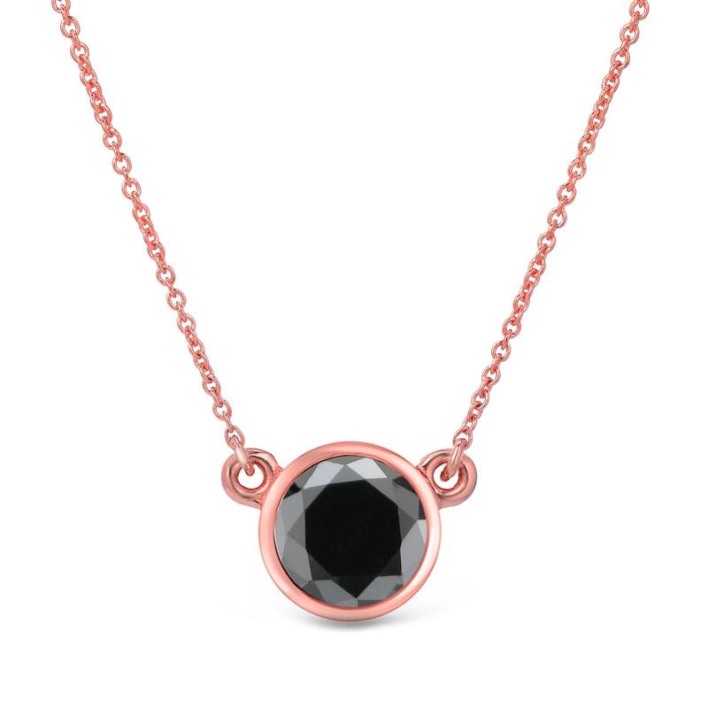 Auriya 14k Gold 1/2ctw Bezel-set Solitaire Black Diamond Necklace - Rose