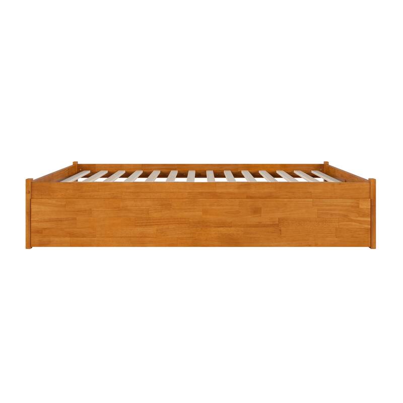 King Size Wood Platform Bed with Trundle - Coastal Cottage Style Bed Frame - Light Toffee Finish