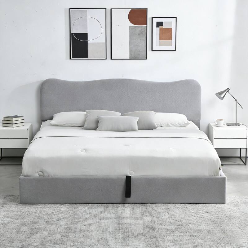 Hydraulic Lift Up Storage Upholstered Platform Bed - Grey - King