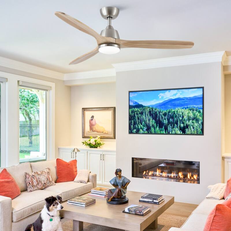 YUHAO 52 in. Indoor Matte Black Solid Wood Ceiling Fan with Integrated LED and Remote Control