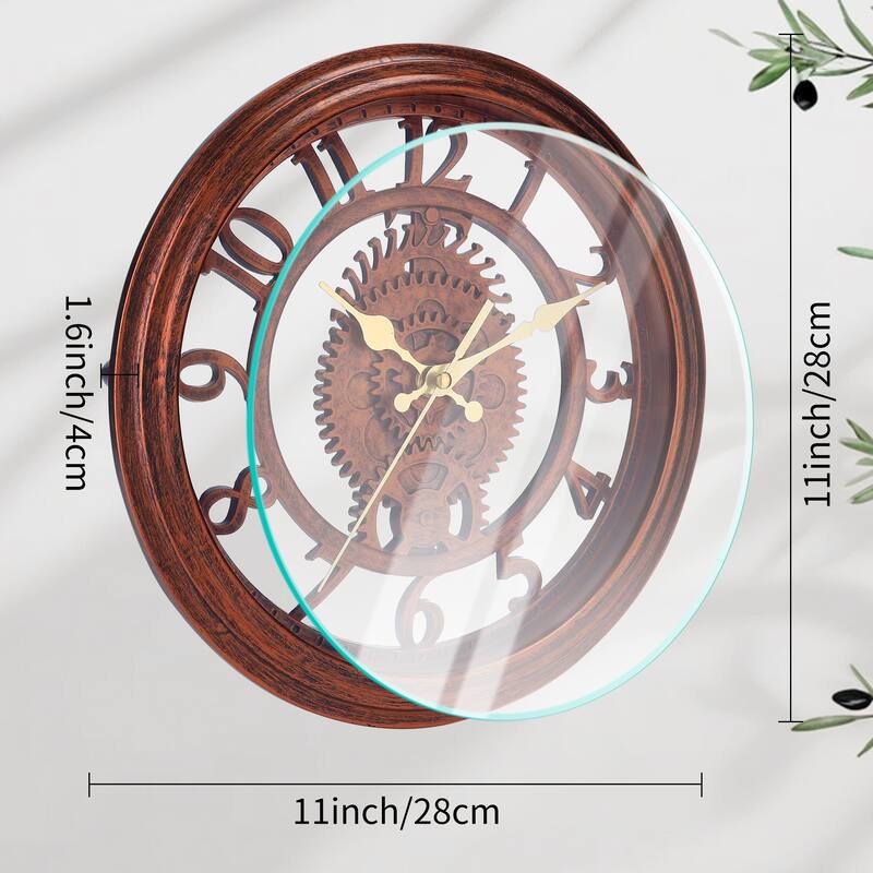 Rustic Farmhouse Gear Clock with Moving Gears Wall Clock Industrial Steampunk Unique for Home Living Room Office Decor 11 Inch