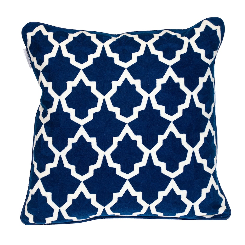 HomeRoots 18" X 18" Blue 100% Cotton Geometric Zippered Pillow