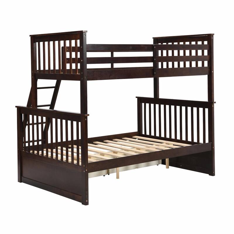 Twin Over Full Bunk Bed with Storage Drawers, Wooden Bunk Bed with Ladder and Safety Guard Rails