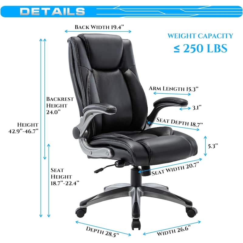 COLAMY Ergonomic Office Chair, High Back Leather, Adjustable Lumbar, Black