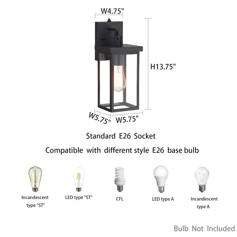 KAWOTI 1-Light Black Dusk to Dawn Outdoor Wall Lantern Sconce with Photocell - W5.7"×E6.25"×H14.25"
