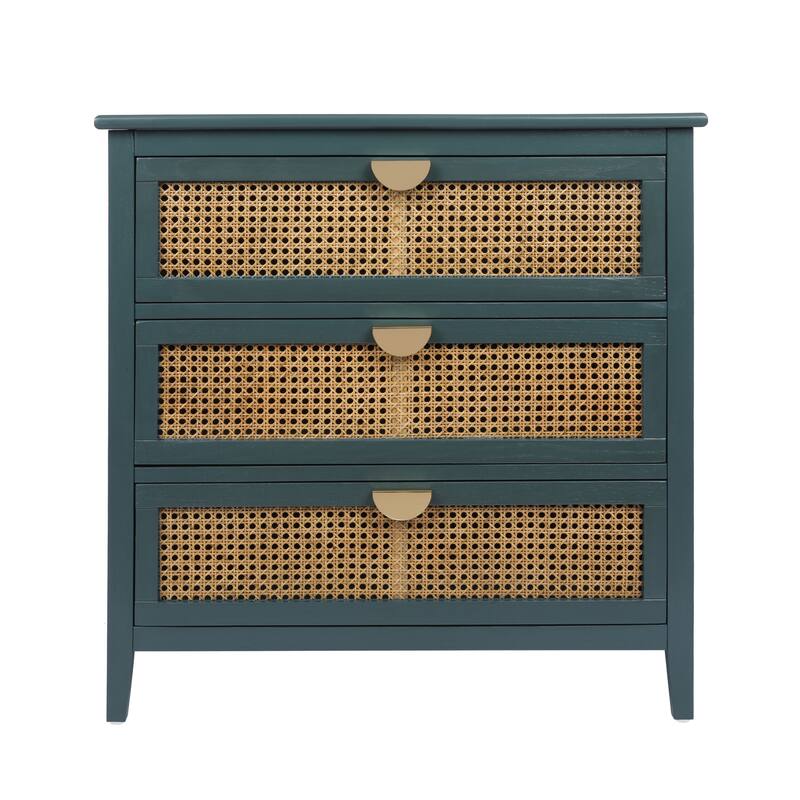 GDFStudio - Rattan Grove American Style Natural Rattan Storage Cabinet with 3 Drawers