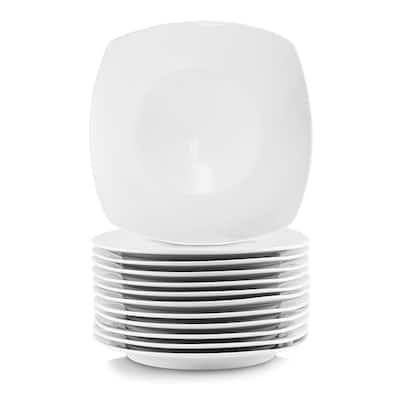 Elama 12 Piece Square Porcelain Large Dinner Plates in White