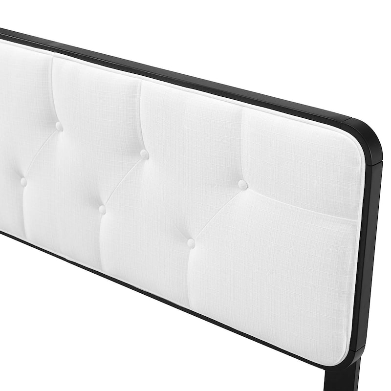Glendale Traditional White Fabric Button Tufted Twin Size Black Wooden Headboard