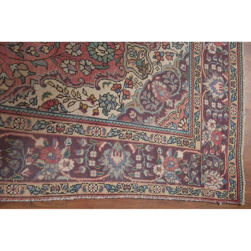 Hand Knotted Oriental 100% Wool Carpet Traditional Floral Pink Tabriz Area Rug - 9' 11'' X 6' 5''