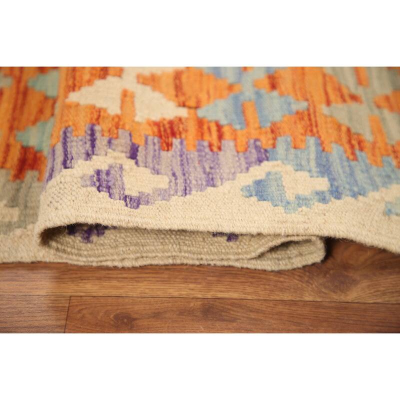 Hand Woven Oriental 100% Wool Carpet Southwestern Geometric Multi-Colored Kilim Area Rug - 5' 11'' X 4' 6''