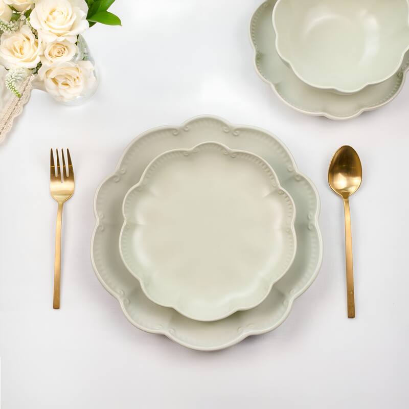 Sango Bethany 12-Piece Stoneware Dinnerware Set - Service for 4, Scalloped Plate & Bowl Set