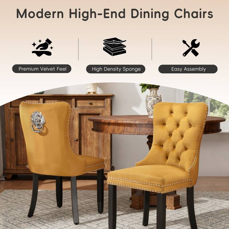 High-end Tufted Velvet Upholstered Nailhead Dining Chair Set of 6