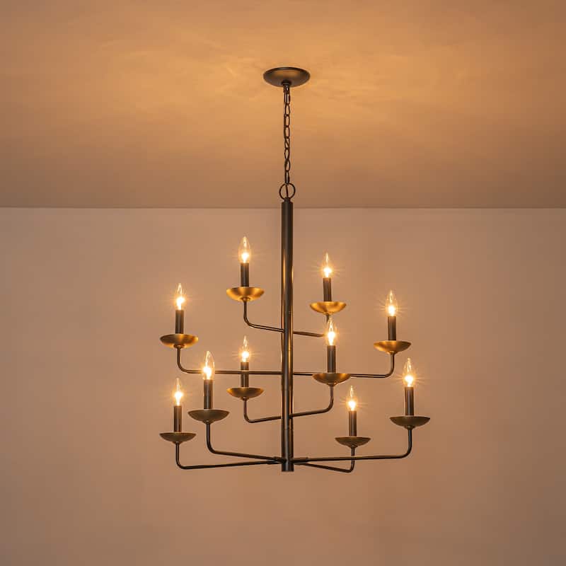 Modern Farmhouse 10-Light 4-Tier Candle Chandelier for Dining Room & Living Room