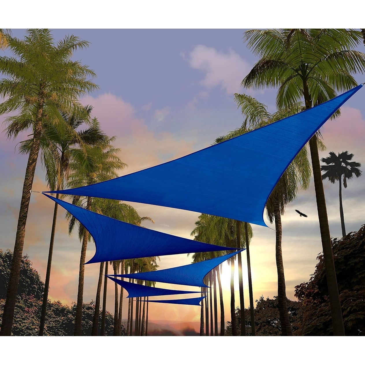 Custom Size 21' x 21' x 21' Blue Triangle Sun Shade Sail, UPF50+, 95% UV Block, Water & Air Permeable, Commercial Standard