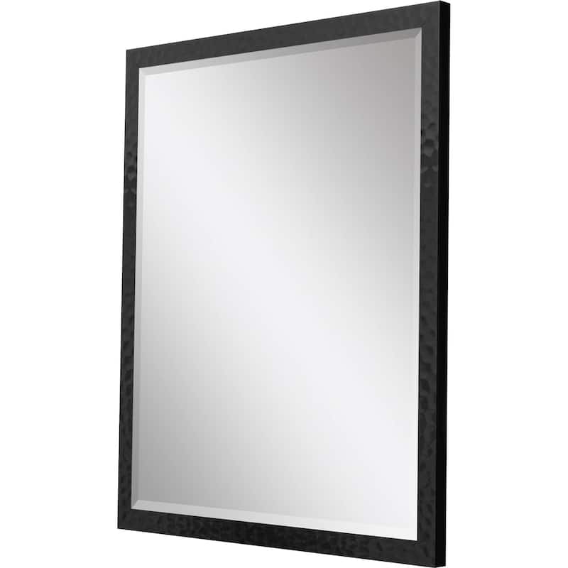 HomeRoots 30" Black Hammered Geometric Finish Framed Accent Mirror - 24.00 in. x 30.00 in. x 1.00 in.