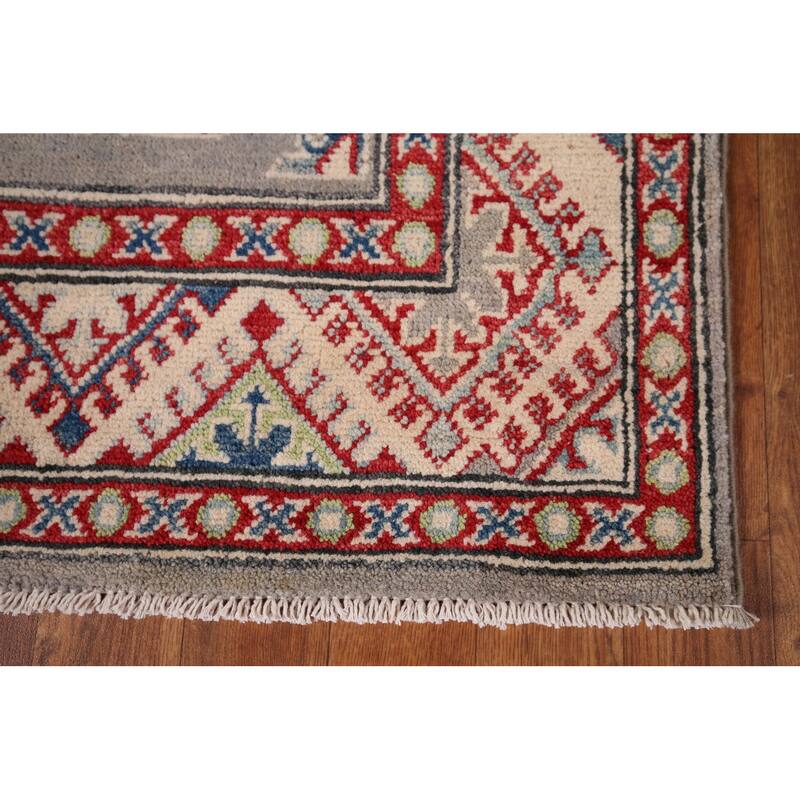 Gray Kazak Oriental Runner Rug Hand-Knotted Hallway Wool Carpet - 2'6" x 20'0"