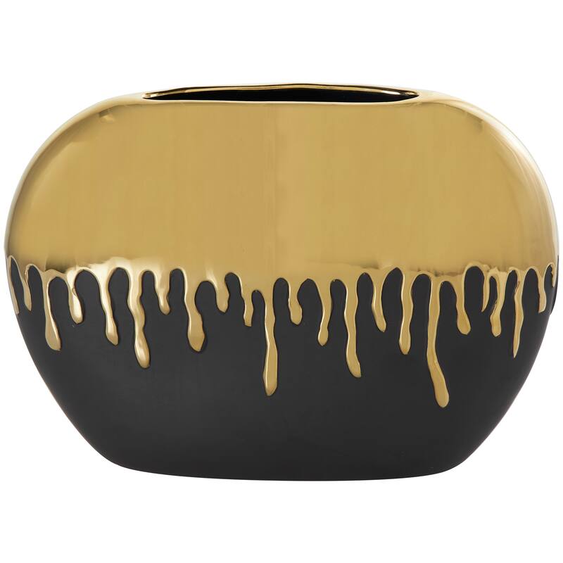 CosmoLiving by Cosmopolitan Black or White Ceramic Vase with Abstract Gold Melting Drips